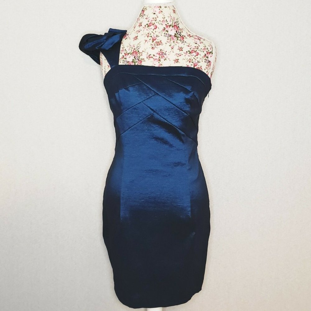 Jessica McClintock Blue Asymmetrical Tie Front Dress